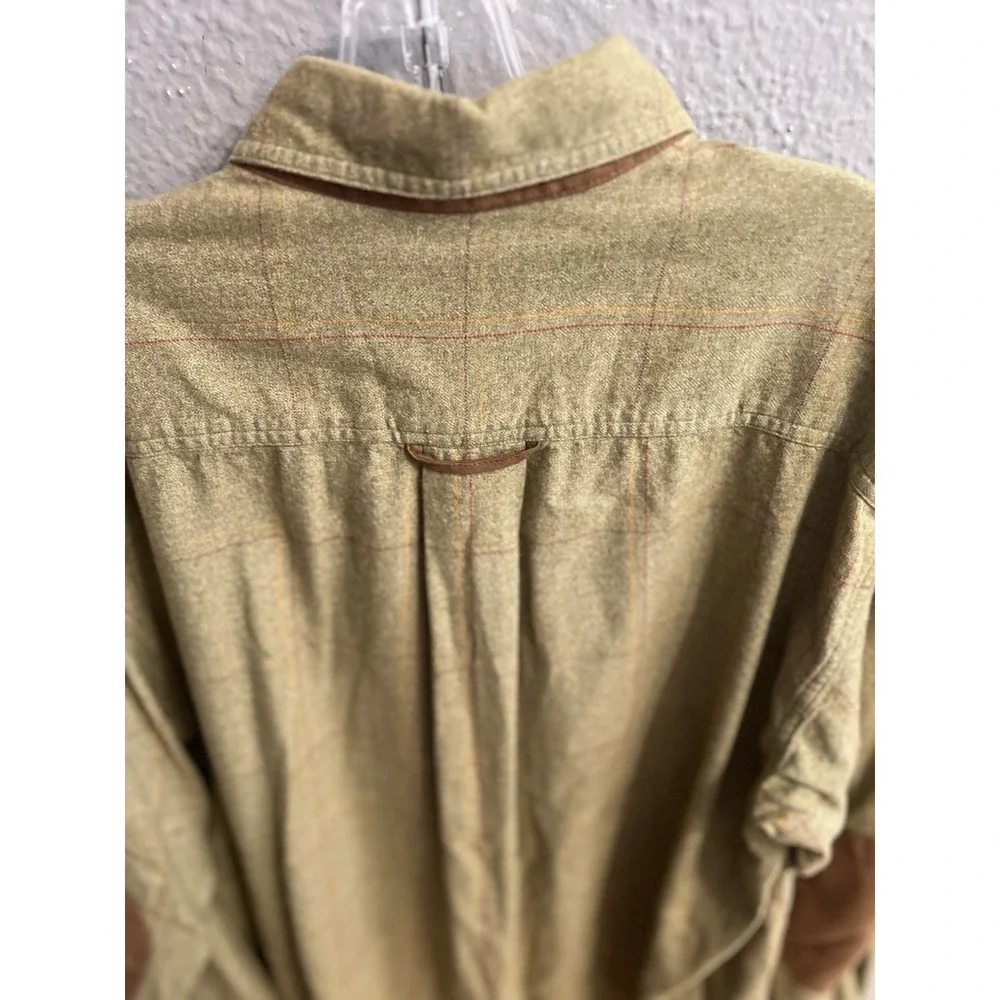 Orvis Long Sleeve Shirt Green Window Pane Suede Elbow Men Size Large - Picture 4 of 7